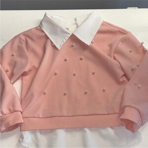 SHEIN Pink Kids Blouse with Pearl Details